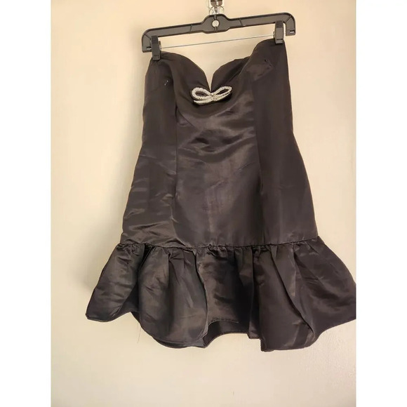 NWD Anthropologie Maeve Strapless Bow Bubble Hem Dress Size L Black GC402 - Picture 2 of 13